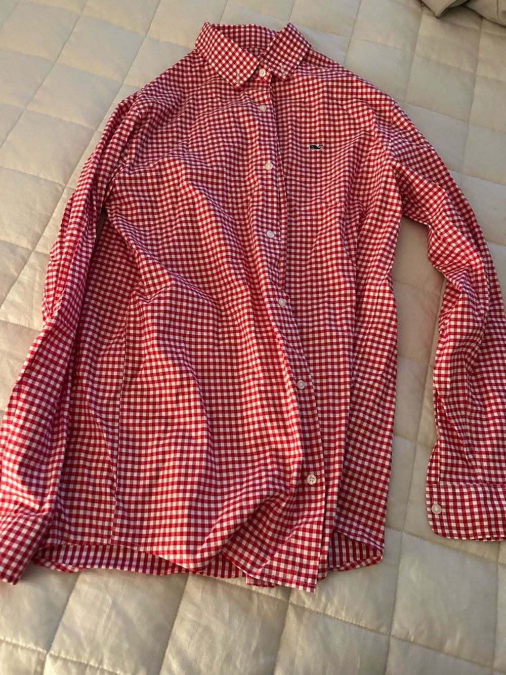 Boys size 18 Vineyard Vines Red & White Gingham Button-Down Shirt